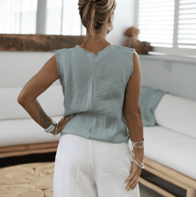 Frayed Neckline Ziggy Top - Seafoam