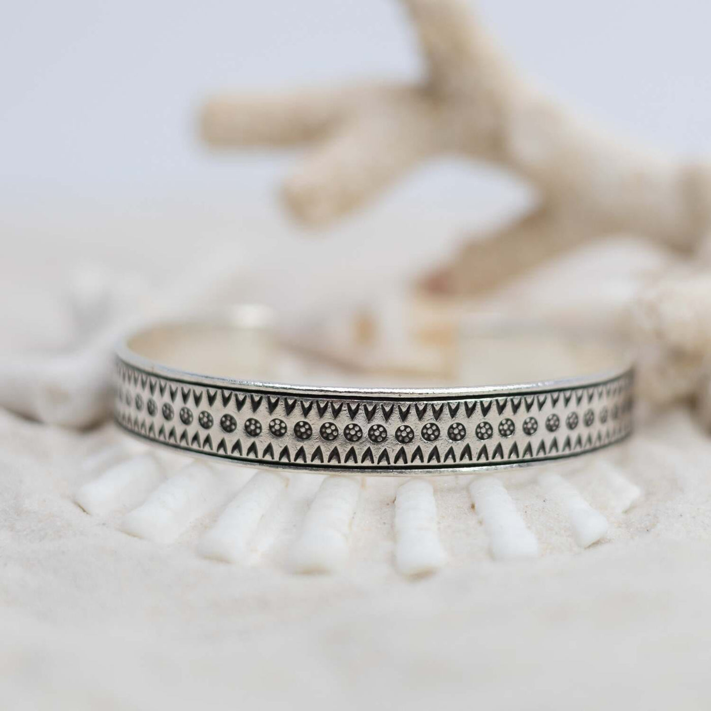 Hilltribe Silver Aztec Suns Cuff With Geometric Etching