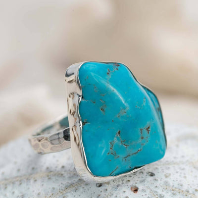 Sterling Silver Raw Turquoise Blue Ring Style 12