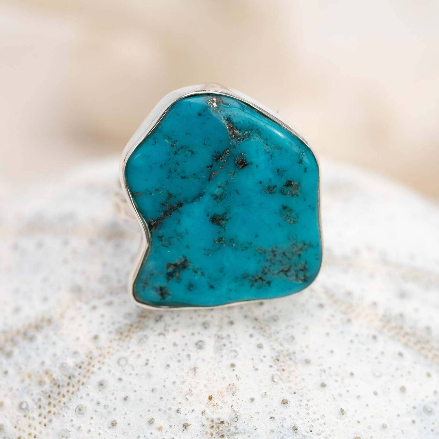 Sterling Silver Raw Turquoise Blue Ring Style 58
